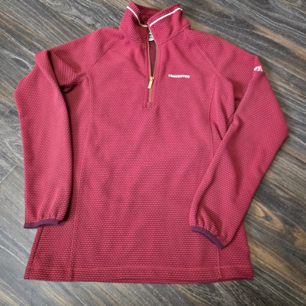 Craghoppers Womens XS Berry Red Waffle Knit‎ Quarter Zip Fleece Pullover CSO368